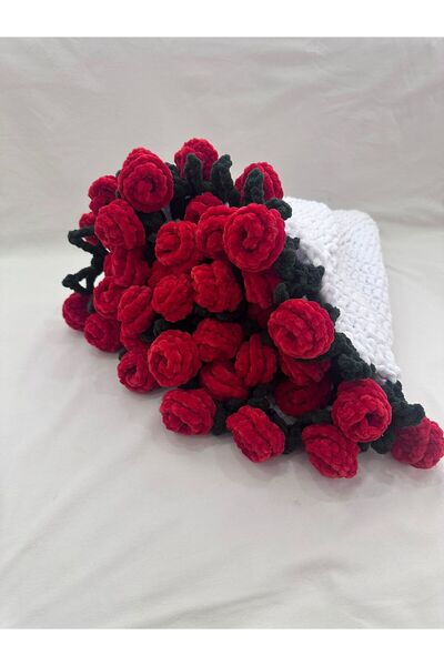 Handmade El Yapımı Örgü Gül Desenli Battaniye / Çiçek Buketi Tasarım