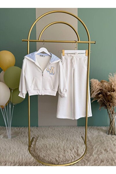 ZabaS Girl's Hooded Zippered Tracksuit Set White