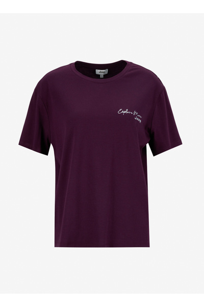 Jeep Bisiklet Yaka Baskılı Mürdüm Kadın T-Shirt J5WL-TST7098