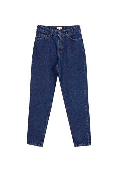Jeep Yüksek Bel Düz Paça Mom Fit İndigo Kadın Denim Pantolon J5WL-PNT7030