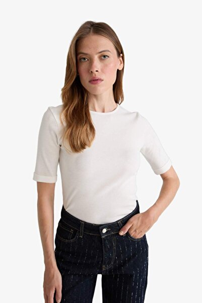 DeFacto Slim Fit Slim Fit Crew Neck Ribbed Camisole Short Sleeve T-Shirt G2534Ax25Au