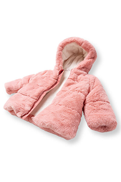 Midimod Kız Bebek Mont Peluş Fermuarlı Uzun Kol