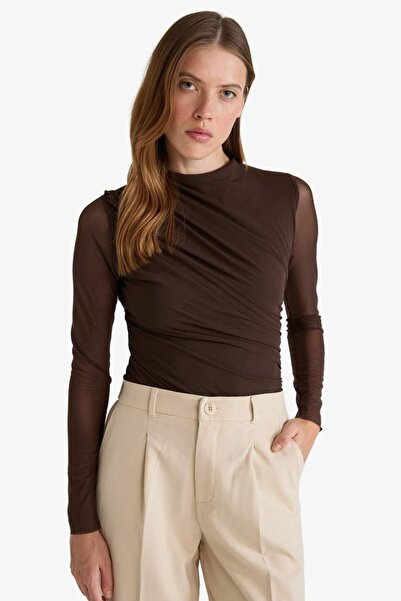 DeFacto Slim Fit Tight Fit Tulle Long Sleeve Snap Closure Bodysuit G3075Ax25Au