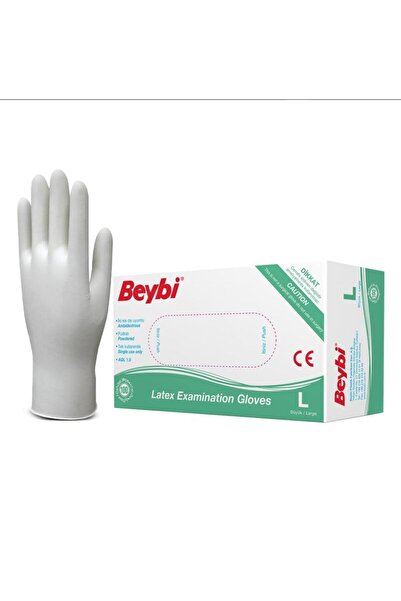 Omnipazar Beybi Latex Powdered White Examination Gloves 100 Pack Large
