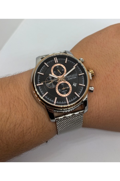 Ferrucci Paslanmaz Çelik Erkek Kol Saati Su Geçirmez Japon Makine + Doğaltaş Bileklik Hediyeli