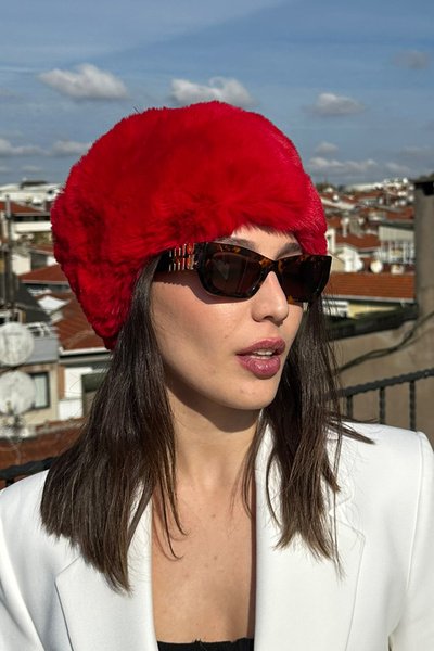 Fallen Kadın Kırmızı KALPAK ŞAPKA | Kışlık Peluş Kadın Şapkası Rus Tarzı