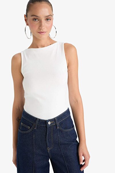 DeFacto Slim Fit Dar Kesim Kayık Yaka Ribana Atlet F9572AX25AU