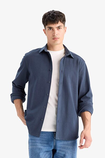 DeFacto Regular Fit Polo Yaka Penye Uzun Kollu Gömlek E9023AX25WN