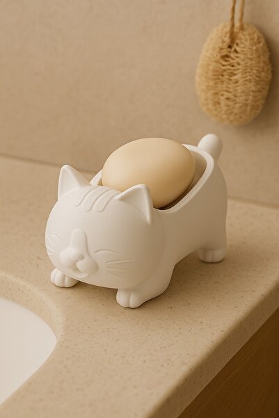 Dropcek eticaret Sevimli Kedi Desenli Kendinden Boşaltmalı Su Tutmaz Katı Sab...