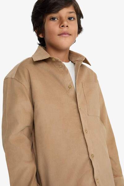 DeFacto Erkek Çocuk Polo Yaka Fitilli Kadife Uzun Kollu Gömlek G4421A825CW