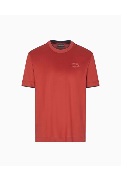 Emporio Armani Men's Cotton Round Neck Short Sleeve Red T-Shirt Em002939 Af18312-U5035