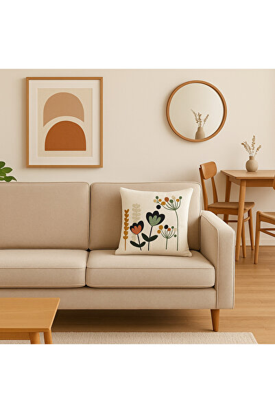 MİNOZA غطاء وسادة من الكتان المطرز بنقشة زهور ملونة - 43*43 سم -