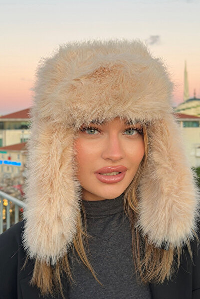Fallen Women's Beige Faux Fur Hat |   Russian, Slavic, Mongolian Style Imported Women's Hat
