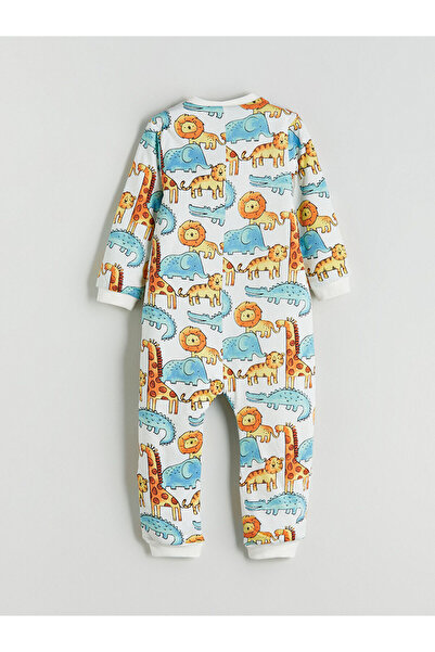 LC Waikiki Bisiklet Yaka Hayvan Desenli Erkek Bebek Tulum