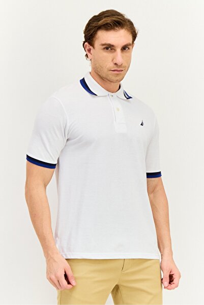Nautica Men Regular Fit Embroidered Logo Short Sleeve Polo Shirt, White