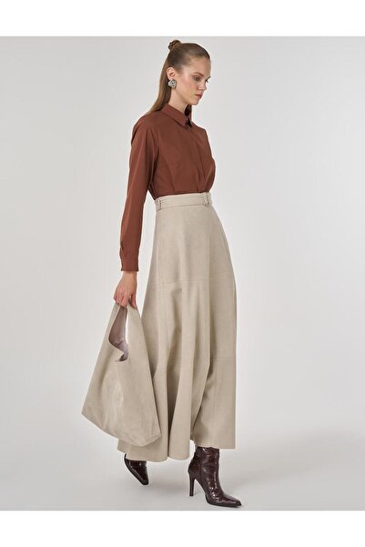 KYR Buckle Detailed Suede Skirt Stone