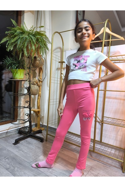 Şimo Butik Зимни чорапогащи за момичета с еластична талия, бродерия с мотив п...