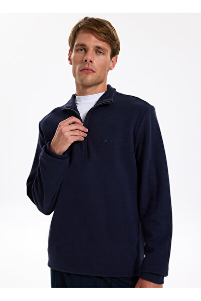 Jeep Dik Yaka Düz Lacivert Erkek Sweatshırt J5WM-SWT7222