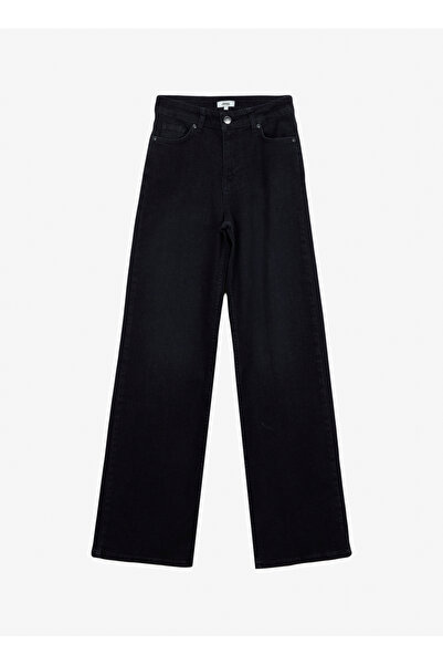 Jeep Yüksek Bel Bol Paça Flare Siyah Kadın Denim Pantolon J5WL-PNT7068