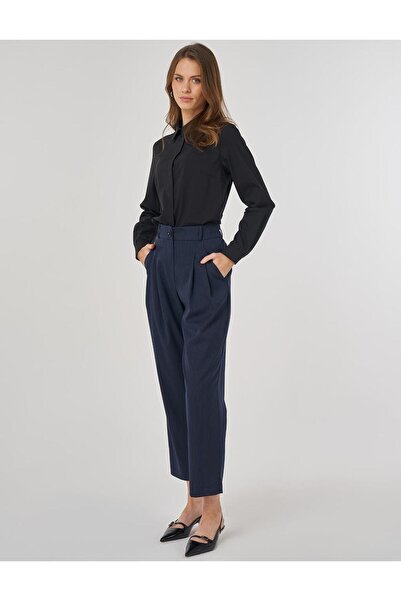Kayra Pleated Fabric Trousers Dark Navy Blue