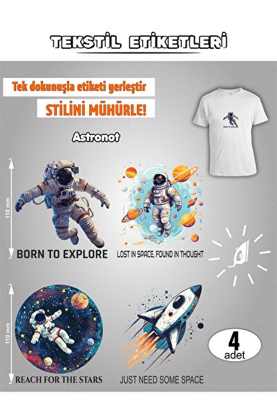 AGG Reklam Ütü ile Yapışan Kıyafet Etiketi Astronot 4Lü Set