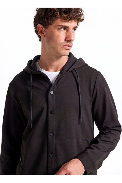 Fabrika Kapüşon Yaka Düz Siyah Erkek Sweatshırt F5WM-SWT 2881