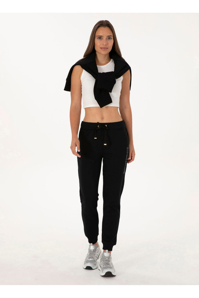 U.S. Polo Assn. Μαύρο Γυναικείο Παντελόνι Φόρμας Κανονικής Εφαρμογής PT01-SK025