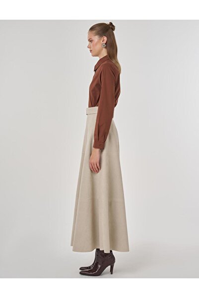 KYR Buckle Detailed Suede Skirt Stone