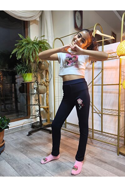 Şimo Butik Зимни чорапогащи за момичета с еластична талия, бродиран мотив с м...