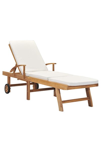 vidaxl Sun Lounger with Cushion Solid Teak Wood Cream