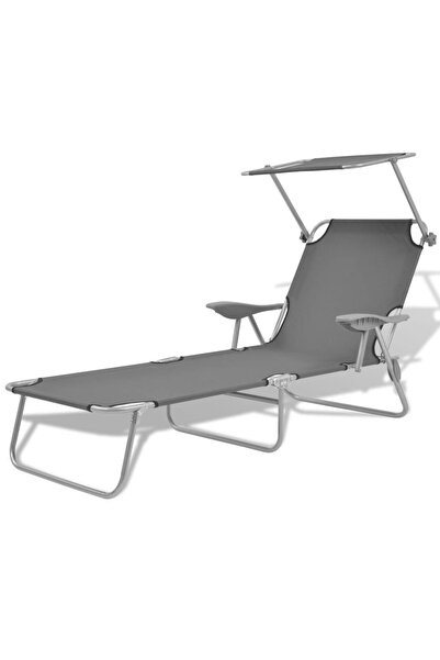 vidaxl Sun Lounger with Canopy Steel Grey