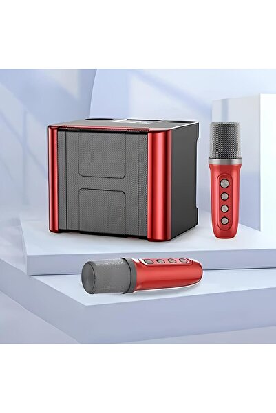 Generic Wireless Karaoke Speaker with Two Wireless Microphones Black/Red