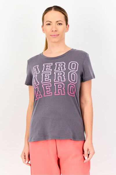 Aeropostale Women Sportswear Fit Short Sleeves Training T-Shirt, Grey