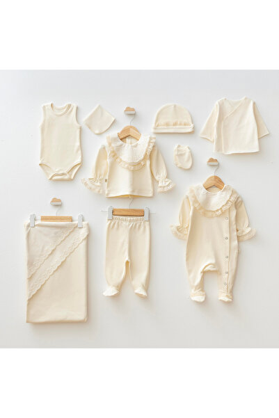 Mert Baby Flora 10'lu Hastane Seti Brodeli Natural %100 Pamuk Yenidoğan Kız B...