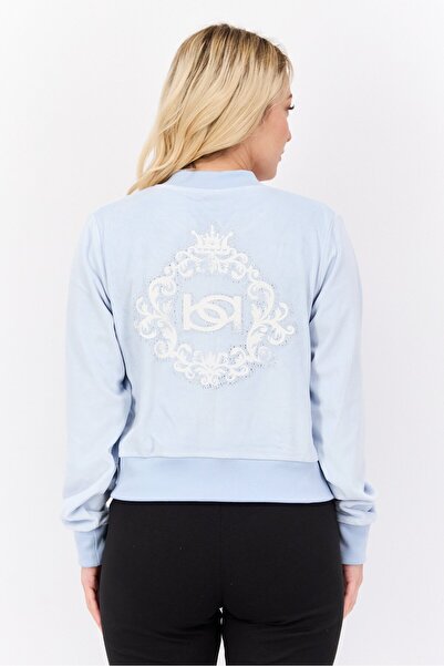 Bebe Women Band Collar Long Sleeve Graphic Print Sweatshirts, Powder Blue