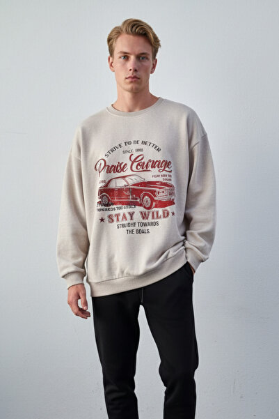UNCİA OUTDOORS سويت شيرت رجالي مطبوع عليه سيارة عتيقة بأكمام طويلة ومقاس كبير