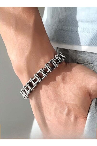 fun zone سوار سلسلة وصلة للرجال والنساء، أساور سلسلة يد فضية اللون بتصميم هيب هوب بانك بايكر