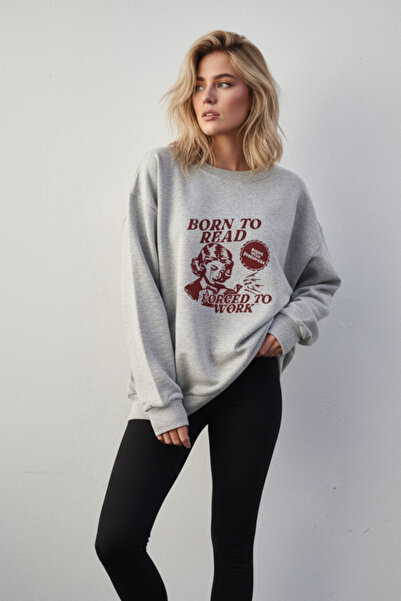 UNCİA OUTDOORS Γυναικείο Φούτερ με Στάμπα  "Born To Read " Oversize Μακρυμάνικο