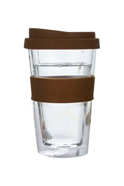 fun zone كوب مزدوج الجدار مقاوم للحرارة مع غطاء شفاف/بني 1×1 سم