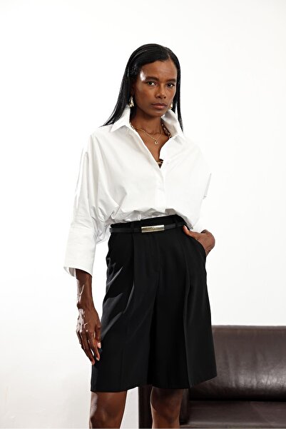 5in1Canpolat Siyah Krep Bermuda Şort 1593