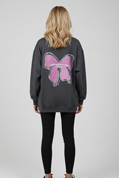 UNCİA OUTDOORS Γυναικείο φούτερ με ροζ φιόγκο στην πλάτη, με στάμπα, μακρυμάν...