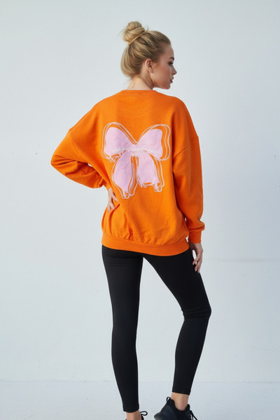 UNCİA OUTDOORS Γυναικείο φούτερ με ροζ φιόγκο στην πλάτη, με στάμπα, μακρυμάν...