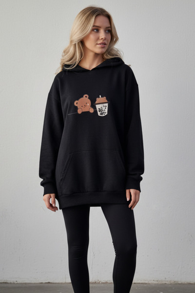 UNCİA OUTDOORS سترة نسائية بغطاء للرأس مطبوع عليها دمية دب كبيرة الحجم