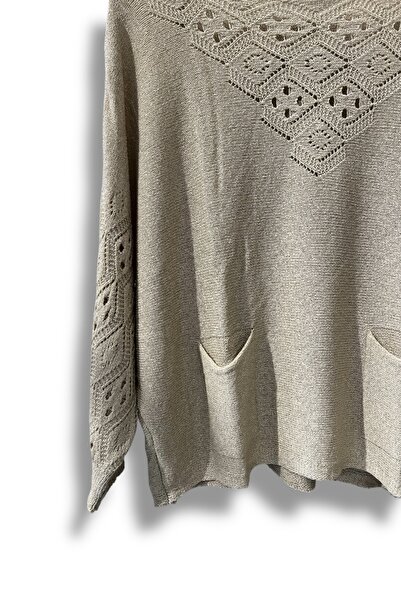 SUMEF Μπλούζα μεγάλου μεγέθους Mercerized Knitwear με τσέπες και διάτρητο σχέδιο - Ταιριάζει σε μέγεθος 38-52