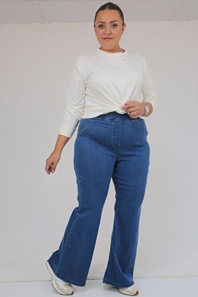 Eslina 9137-18 plus size flared jeans with elastic waistband - blue