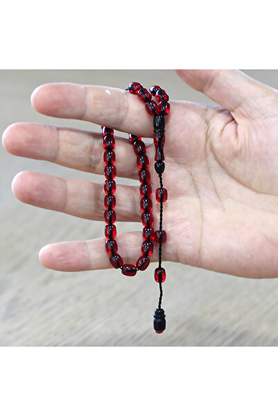 Tesbihane Systematic Cube Cut Dark Red Fire Amber Rosary