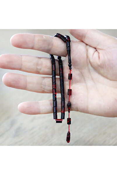 Tesbihane سبحة من حجر العنبر الناري الأحمر والأسود بطول الكاحل