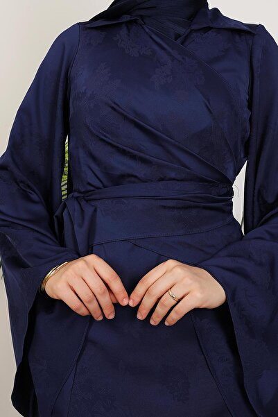 GİYZAMİLA Ayşen Satin Dress Navy Blue