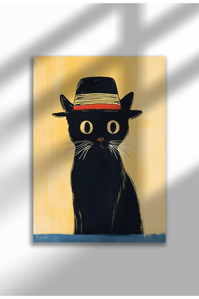 21mxm Imprimeu pe pânză cu pisică neagră – Operă digitală pe pânză neînrămată...
