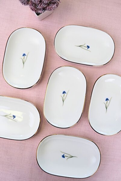 tabakevi Tabak Evi Porcelain Natura Iris Gold Gilded Oval Boat-Shaped Tray 14X9X2.50Cm 6 Li